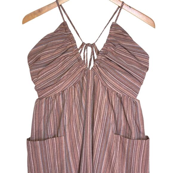 NWT CUPSHE Women’s Boho Brown Striped Wideleg Halter Jumpsuit large - Picture 4 of 9